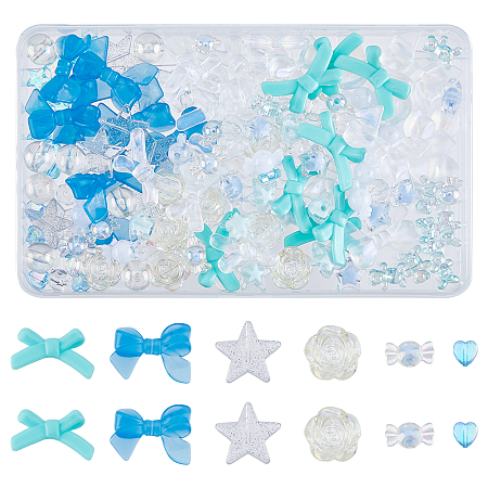 SUPERFINDINGS 152Pcs 19 Style Transparent Acrylic Beads, Bowknot & Star & Heart, Mixed Color, 8~24x8~4x4~14mm, Hole: 1~2.5mm, 8pcs/style
