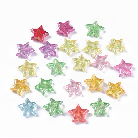 Transparent Acrylic Beads, AB Color Plated, Star, Mixed Color, 13x14x4.5mm, Hole: 1.8mm; about 1380pcs/500g