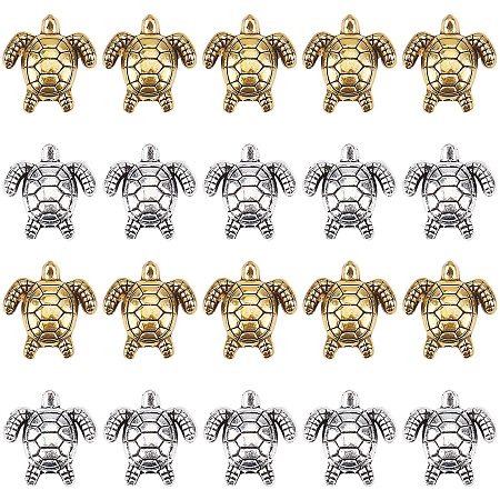 CHGCRAFT 40Pcs Turtle Charms Spacer Beads Tortoise Spacer Beads Mixed Tibetan Alloy Turtle Ocean Creatures Charm Beads for DIY Jewelry Making