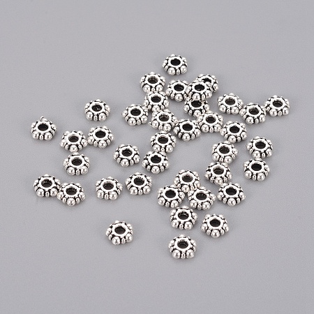Honeyhandy Antique Silver Alloy Rondelle Spacers Beads, Lead Free & Cadmium Free, about 5.8mm wide, 2.2mm long, Hole: about 1.5mm