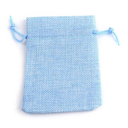 NBEADS 5 Pcs 5.5x3.9 Inch LightSkyBlue Burlap Gift Bags Samples Pouches Drawstring Bags Jewelry Pouches Favor Bags