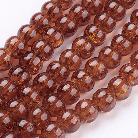 Arricraft Crackle Glass Beads Strands, Round, Saddle Brown, 6mm, Hole: 1.3~1.6mm, 31.4 inches