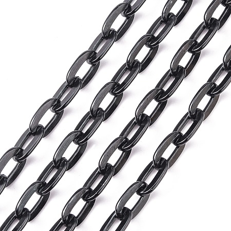 Honeyhandy Aluminium Cable Chains, Unwelded, Oval, Black, about 9x15x1.8mm