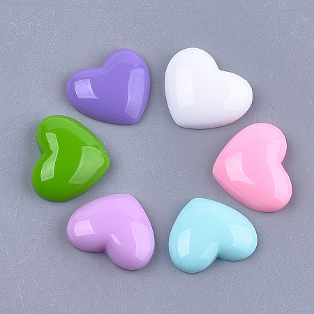 Honeyhandy Resin Cabochons, Heart, Mixed Color, 13x15.5~16x4~4.5mm