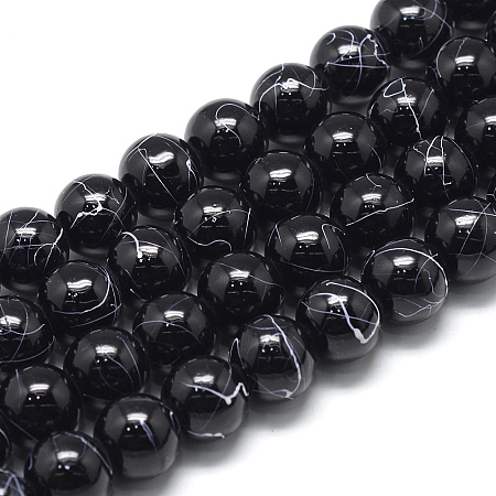 Arricraft Drawbench Glass Beads Strands, Baking Painted, Dyed, Round, Black, 8~8.5mm, Hole: 1.5mm, about 105pcs/strand, 31.8 inches