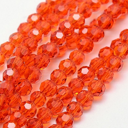 Honeyhandy Faceted Round Glass Beads Strands, Red, 4mm, Hole: 1mm, about 98pcs/strand, 13.7 inch