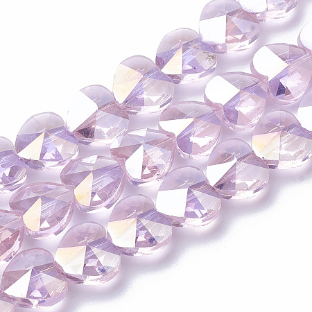 Honeyhandy Electroplate Glass Beads, AB Color Plated, Faceted, Heart, Pearl Pink, 10x10x6.5mm, Hole: 1mm