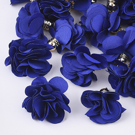 Honeyhandy Cloth Pendant Decorations, with Acrylic Findings, Flower, Dark Blue, 25~30x28~35mm, Hole: 2mm
