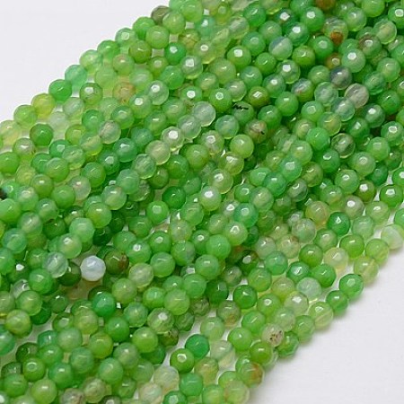 Arricraft Natural Agate Beads Strands, Faceted, Dyed, Round, Lime Green, 4mm, Hole: 0.5mm