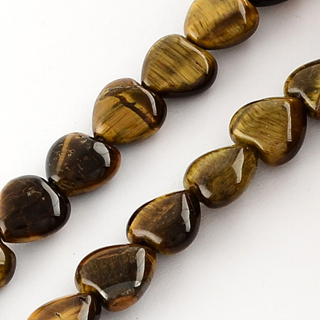 Honeyhandy Natural Tiger Eye Bead Strands, Heart, Coffee, 10x10x5mm, Hole: 1mm, about 40pcs/strand, 15.3 inch
