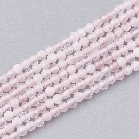 Honeyhandy Natural Rose Quartz Beads Strands, Faceted, Round, 2mm, Hole: 0.5mm, about 182pcs/strand, 15.5 inch