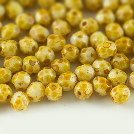 Arricraft Czech Fire Polished Glass Beads, Faceted, Drum, Gold, 4x4mm, Hole: 0.8mm, about 115pcs/10g
