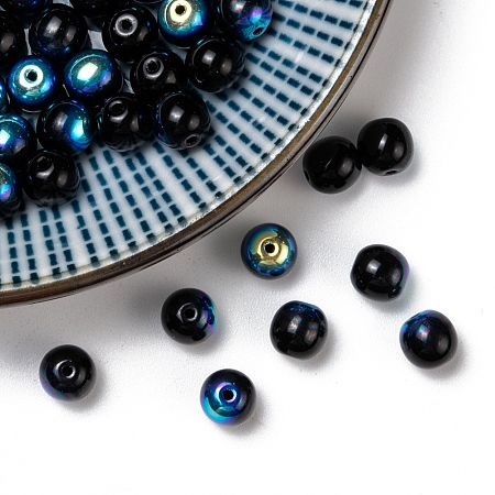 Arricraft Czech Glass Beads, Round, Black, 6mm, Hole: 0.8mm, about 35pcs/10g
