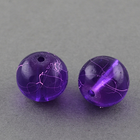 Honeyhandy Drawbench Transparent Glass Beads Strands, Spray Painted, Round, Purple, 6mm, Hole: 1.3~1.6mm, about 133pcs/strand, 31.4 inch