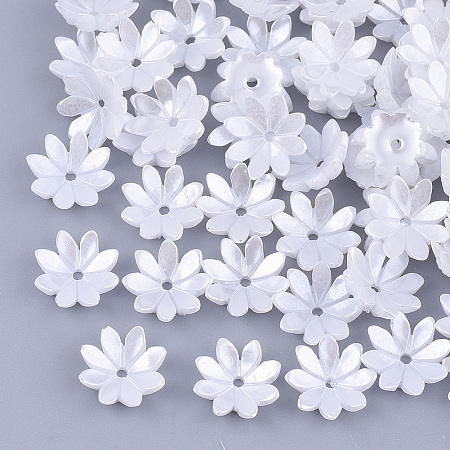 Opaque Resin Imitation Pearl Bead Caps, Multi-Petal, Flower, White, 10x10x2.5mm, Hole: 1.2mm