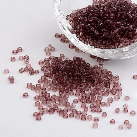 Honeyhandy 12/0 2mm Transparent Glass Seed Beads, Round, Pale Violet Red, 2mm, Hole: 1mm, about 3100pcs/50g