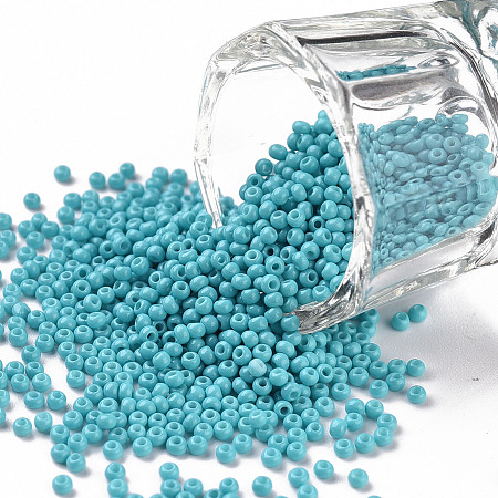 FGB 11/0 Baking Paint Glass Seed Beads, Round, Cyan, 2.3x1.5mm, Hole: 1mm, about 5300pcs/50g