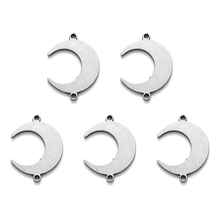 Honeyhandy 201 Stainless Steel Links Connector, Laser Cut, Moon, Stainless Steel Color, 18.5x14x1mm, Hole: 1mm