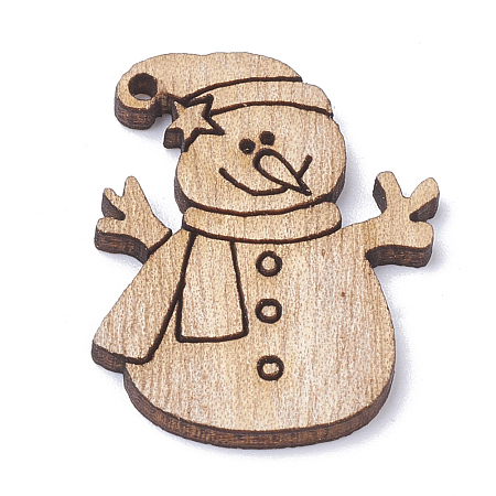 Honeyhandy Undyed Wooden Pendants, Snowman, BurlyWood, 30x23x2mm, Hole: 1.5mm