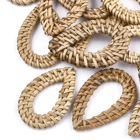 ARRICRAFT Handmade Reed Cane/Rattan Woven Linking Rings, For Making Straw Earrings and Necklaces,  Drop, BurlyWood, 47~52x30~34x4~5mm, Inner Measure: 14~16x28~33mm