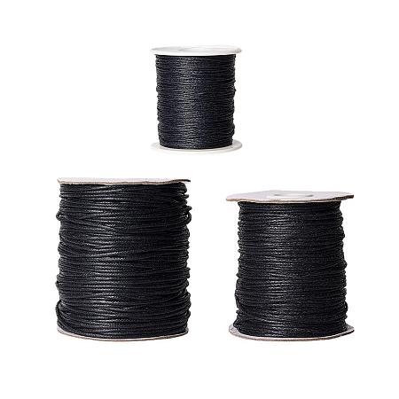 PandaHall Elite 3 Rolls 1mm/1.5mm/2mm Waxed Cotton Cord Thread Beading String for Bracelet Necklace Jewelry Making and Macrame Supplies, Black, 100 Yard/Roll