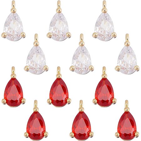 SUPERFINDINGS 12Pcs Teardrop Cubic Zirconia Charms 2 Colors Faceted Glass Charms CZ Stone Charms with Brass Findings Real 18K Gold Plated Crystal Beads Pendants for Jewelry Making DIY Craft