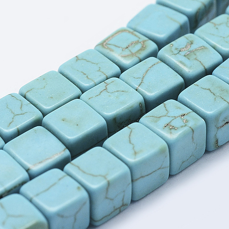 Arricraft Synthetic Turquoise Beads Strands, Dyed, Cube, Turquoise, 6x6.5x6.5mm, Hole: 1mm, about 61pcs/strand, 14.7 inches(37.5cm)