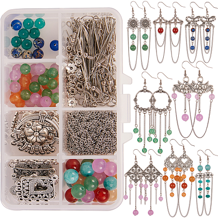 SUNNYCLUE DIY Earring Making, with Tibetan Style Alloy Links and Natural Gemstone Beads, Metal Findings, Antique Silver, 11x7x3cm