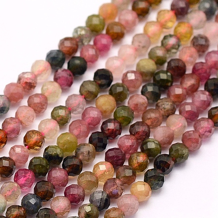 ARRICRAFT Natural Tourmaline Beads Strands, Faceted, Round, 4mm, Hole: 0.5mm, about 96pcs/strand, 15.5 inches(39.5cm)