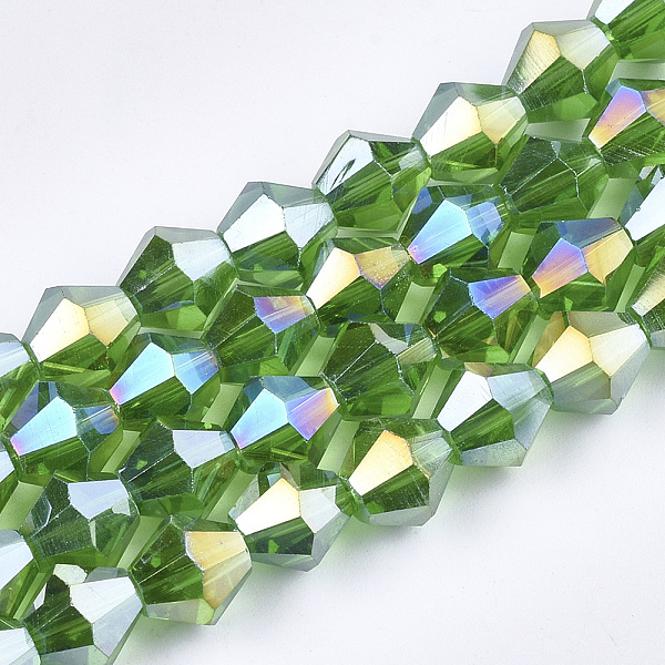 Electroplate Glass Beads Strands Ab Color Plated Faceted Bicone Lime Green 6x55~6mm Hole 