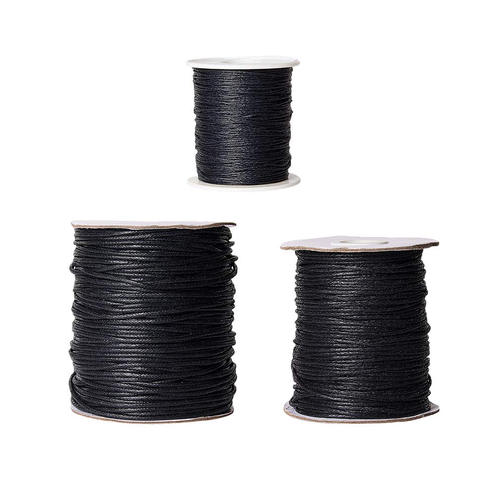 Black Pandahall 200 Yards/Roll 0.5mm Braided Waxed Polyester Cord String DIY Jewelry Craft Macrame Making Beading Thread Rope with Spool