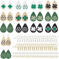 SUPERFINDINGS About 24Pcs 12 Styles 2.2x1.46x0.06Inch Clover Leather Pendants with 1.2mm Hole Shamrock Leather Earring Making Kits for DIY Earring Craft Making