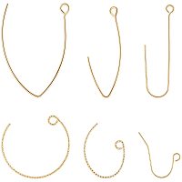 BENECREAT 60PCS 18K Gold Plated Earring Hooks Ear Wires, Open V Shape Earring Findings, Textured Arc Dangle Hook Earrings for DIY Jewelry Making Craft