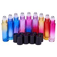 BENECREAT 9 Pack 10ml Rainbow Color Essential Oil Roller Glass Bottles Empty Perfume Bottles with Stainless Steel Roller Balls - Refillable, Colorful and Well-Packaged