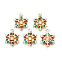 Rack Plating Alloy Pendants, with ABS Plastic Imitation Pearl and Colorful Rhinestone, Cadmium Free & Nickel Free & Lead Free, Christmas Snowflake, Light Gold, 19.5x14.5x3mm, Hole: 1.6mm