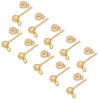 Unicraftale 304 Stainless Steel Ball Stud Earring Findings, with Loop, Ear Nut/Earring Backs and Bead Container, Golden, 15x7mm, Hole: 2mm, Ball: 4mm, Pin: 0.7mm