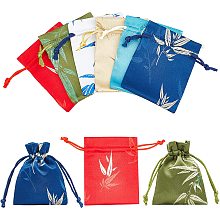 NBEADS 18 Pcs 6 Colors Silk Brocade Small Jewelry Pouches, 3.2×4" Bamboo Embroidered Bags with Drawstrings Chinese Silk Pouches Wrapping Bags Purse Bag for Jewelry Packaging Wedding Party Favors