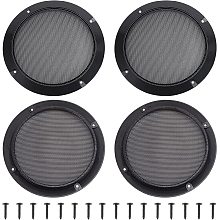 OLYCRAFT 4 Set Audio Speaker Cover Mesh 6.5 Inch Speaker Grill Cover Mesh Flat Round Speaker Grill Decorative Circle with Screws for Speaker Cabinet, Home Speaker, Car Speaker Electrophoresis Black