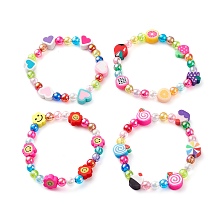 Honeyhandy Transparent Acrylic Beads Stretch Kids Bracelets, with Polymer Clay Beads, Mixed Shape, Mixed Color, Inner Diameter: 1-3/4 inch(4.5cm)