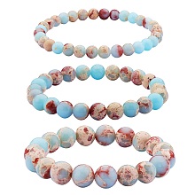 Honeyhandy 3Pcs 3 Size Synthetic Imperial Jasper Round Beaded Stretch Bracelets Set, Gemstone Jewelry for Women, Pale Turquoise, Inner Diameter: 2-1/8 inch(5.5cm), Beads: 6~10mm, 1Pc/size