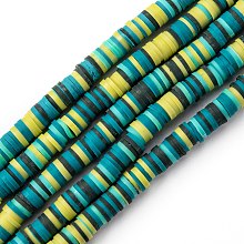 Honeyhandy Handmade Polymer Clay Beads Strands, for DIY Jewelry Crafts Supplies, Heishi Beads, Disc/Flat Round, Teal, 6x0.5~1mm, Hole: 1.8mm, about 290~320pcs/strand, 15.75 inch~16.14 inch(40~41cm)