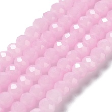 Baking Painted Imitation Jade Glass Bead Strands, Faceted Rondelle, Pearl Pink, 6x5mm, Hole: 1.2mm, about 85pcs/strand, 16.73''(42.5cm)