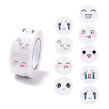 Honeyhandy Cartoon Expression Paper Stickers, Self Adhesive Roll Sticker Labels, for Envelopes, Bubble Mailers and Bags, Flat Round, Mixed Color, 2.5x0.01cm