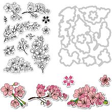 GLOBLELAND 1Set Cherry Blossom Cut Dies and Clear Stamp Set Pink Flower Embossing Template Mould and Silicone Stamp for Card Scrapbook Card DIY Craft