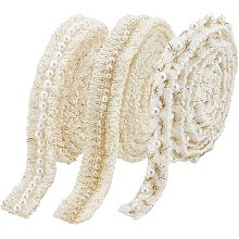 PandaHall Elite 6 Yards 3 Styles Braided Lace Ribbons with Pearl, 5/8~3/4 Inch Wide Pearl Beaded Trim Cord Polyester Fabric Trim Lace Trim Upholstery Trim for Costume DIY Crafts Sewing Wedding Dress