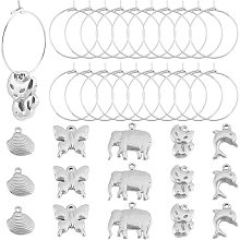 UNICRAFTALE DIY Animal Pendant Wine Glass Charm Tag Making Kits 30 Pcs Stainless Steel Animal Themed Charms with 6 Pcs Wine Glass Charm Ring for Wine Glasses Decoration Making