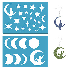 GORGECRAFT 2 Styles Moon Phase Jewelry Shape Template Earring Stencils Reusable Stars Cutouts Cutting Stencil Cats Templates for Drawing Earrings Favors Necklace Making Accessories 5X3.5"