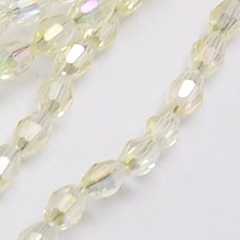 Honeyhandy Electroplate Glass Beads Strands, Full Rainbow Plated, Faceted, Oval, Light Yellow, 6x4mm, Hole: 1mm, about 72pcs/strand, 16 inch