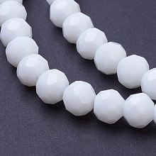 Honeyhandy Faceted Glass Beads Strands, Round, White, 8mm, Hole: 1mm, about 70~72pcs/strand, 22.6 inch