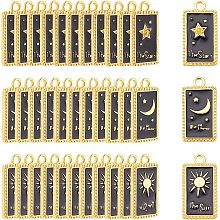 CHGCRAFT 36Pcs 3 Style lunar stars Charm Pendants Real 18K Plated Enamel Rectangle Pendant DIY Bracelet Necklace Jewelry Accessories, Black, 23x12x2mm